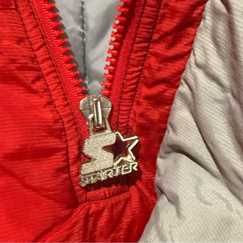 Ohio State Vtg Starter Jacket Coat Mens L red windbreaker lined hooded 1/2 zip